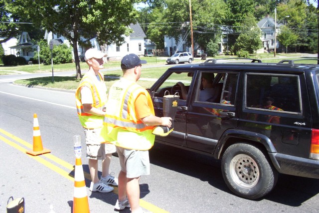 August 2005 - Potsdam Firefighters on Market Street during the Annual Fill The Boot Fund Raiser