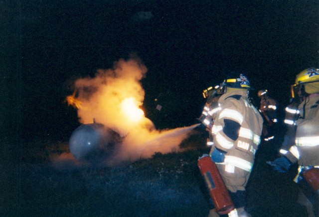 Extinguisher training on the gas props at George E. Briggs Training Center in West Potsdam